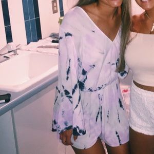 Long sleeve tie die romper